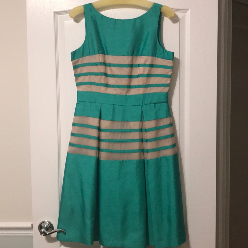 Green/turquoise and tan silk dress
